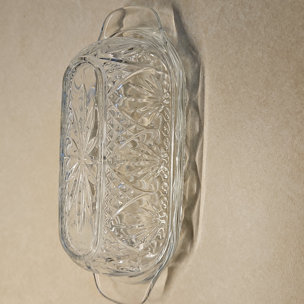 Vintage Cristal D’Arques Covered Clear Glass Butter Dish Made In USA